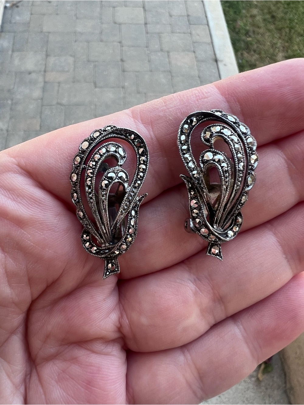 Vintage Art Deco Birks Marcasite Silver Clip-On Earrings